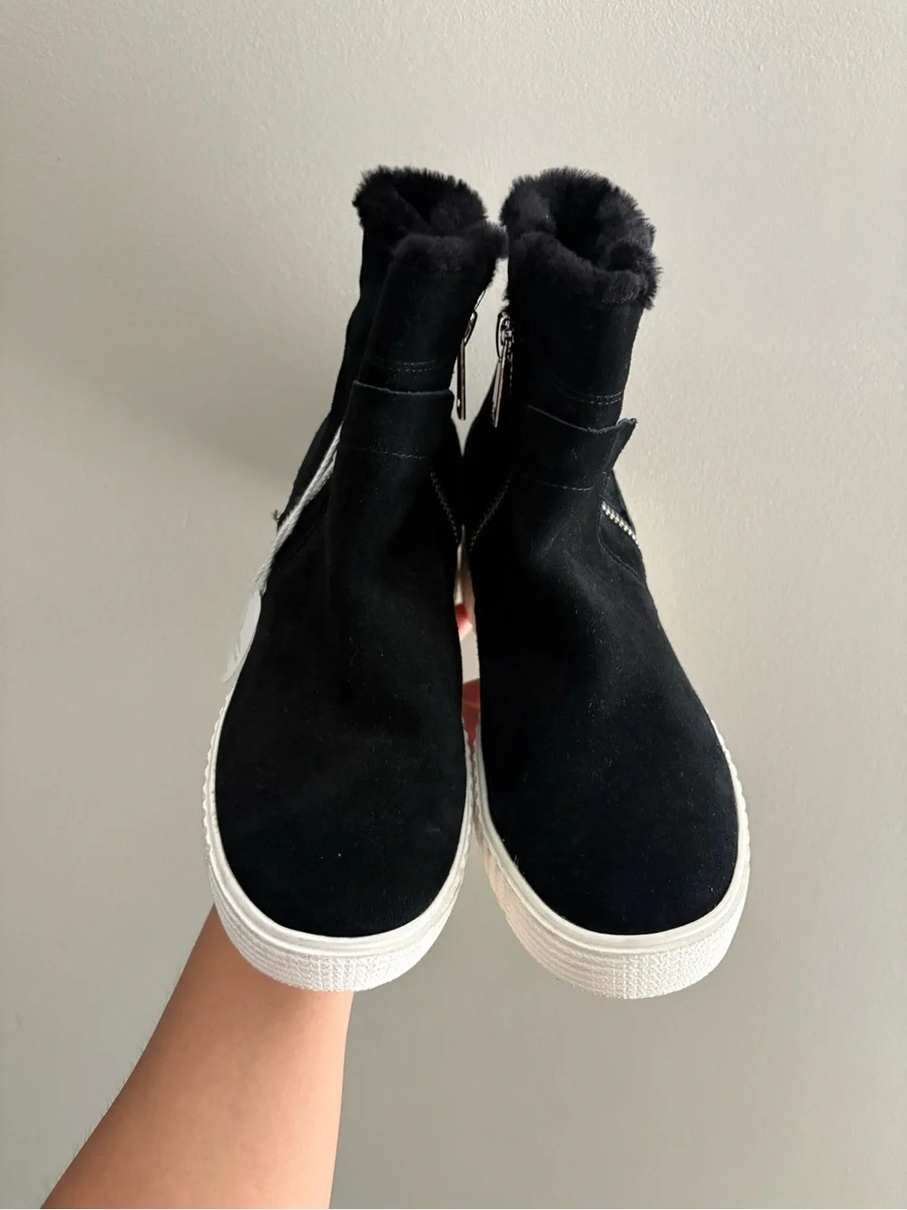 New Steven By Steve Madden Bamby Suede Faux Fur Wedge Bootie Size 9.5